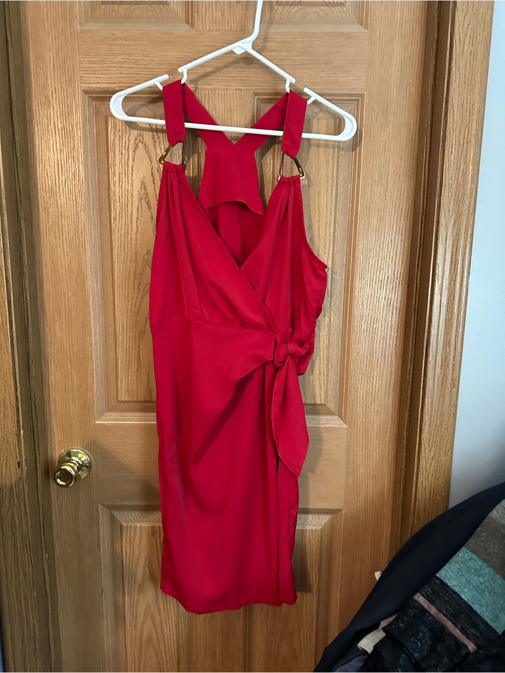 SHEIN-Red Sleeveless Wrap-Style Dress with Side Tie